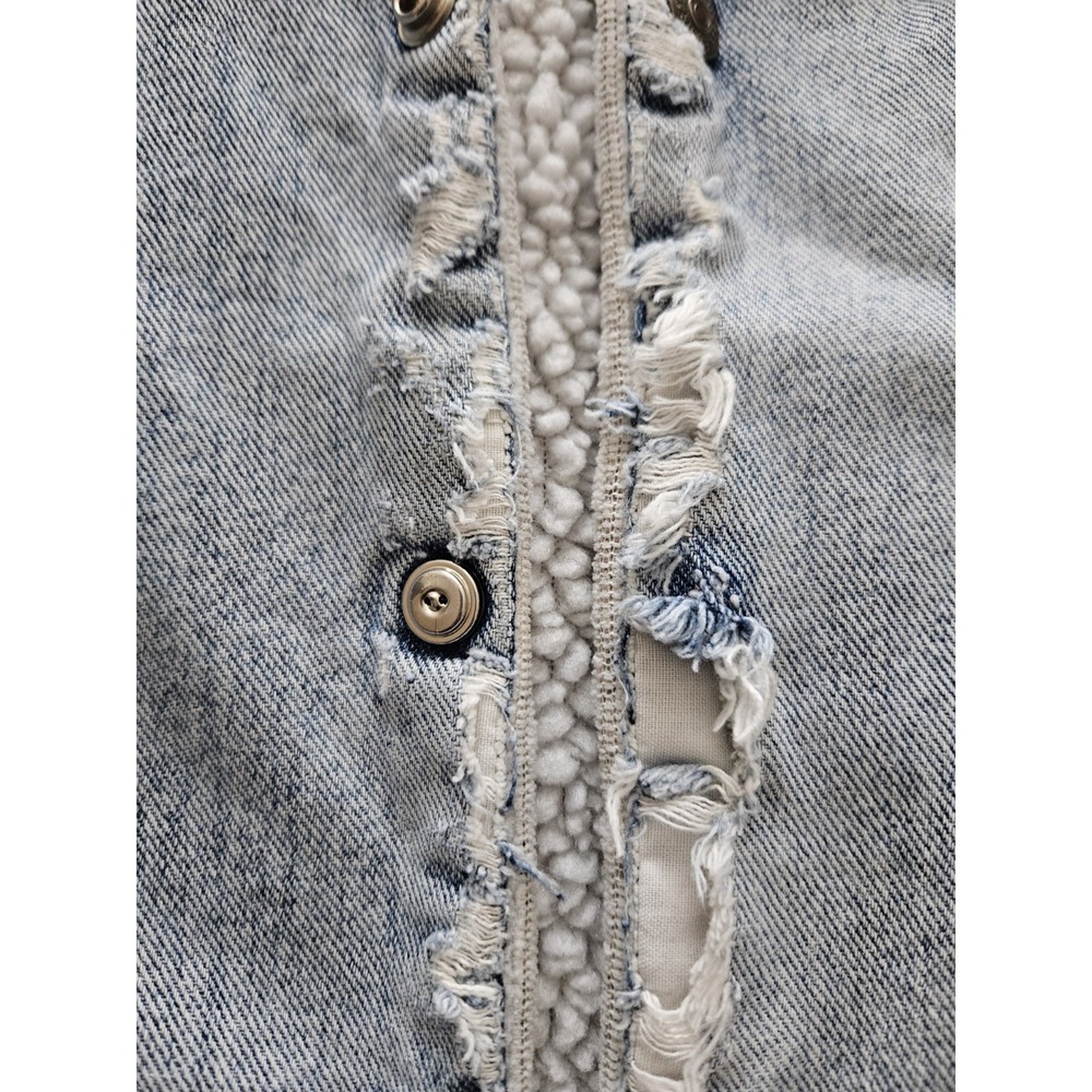 Vtg Levi's Light Wash Denim Sherpa Super Distressed Thrashed Grunge Jacket L - Picture 13 of 16